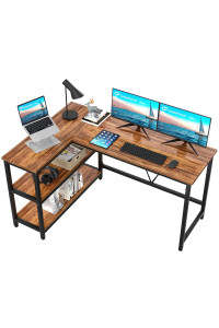 Greenforest L Shaped Desk 51X354 Inch Reversible Corner Gaming Computer Desk With Storage Shelves For Home Office Pc Workstation Laptop Table, Walnut