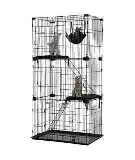 HCB Cat Kennel Cat Cage Ferret Cage Cat Houses Small Animal Pet Playpen 67" Height / 3 Front Doors / 2 Resting Cushion Beds / 2 Ramp Ladders Stairs / 1 Swing Hammock
