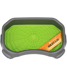 Neater Pets - Neat-LIK Pad with Mess-Proof Tray Keeps Floors Clean - Slow Feeding Pad for Dogs & Cats - Relieves Anxiety & Cures Boredom - Fill Licking Pad with Treats & Food (Green & Gunmetal)