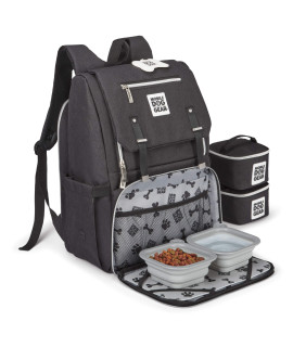 Mobile Dog Gear, Ultimate Week Away Backpack, Includes 2 Food Carriers and 2 Collapsible Silicone Bowls, Heathered Black