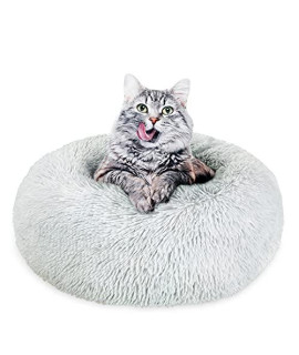 BEDELITE Cat Beds for Indoor Cats - Calming Dount Anxiety Cat Bed & Cute Cat Bed, Washable Round Dog Bed 20X20 inch Donut Fluffy Pet Bed in Soft Shag Fur (Light Grey) Fit up to 15 LBs