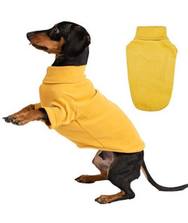 BLOOMING PET Plain Turtleneck Pullover T-Shirt with Short Sleeves Sweatshirt for Medium Dog | Warm Thick Cold Weather Clothes Outfit | Soft Breathable Comfy Stretchable | Fall Winter (Yellow, M)