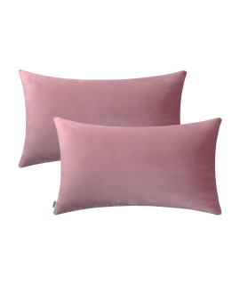 Jeneoo Set of 2 comfy Soft Thick Velvet Lumbar Throw Pillow covers for Sofa couch, Decorative Solid Rectangle cushion cases for Bedroom car (12 x 20 Inches, Dusty Rose)