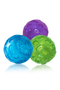 3 Packs Dog Ball Toys for Dog 3.2 Inches Indestructible Dog Fetch Ball Kong Squeaky Ball for Training Playing, Blue+Purple+Green