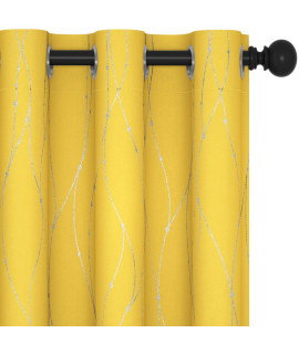 Deconovo Blackout Yellow Curtains And Drapes For Teens, 84 Inch Long - Heat Blocking Dots Curtains For Decoration (38 X 84 Inch, Mellow Yellow, 2 Panels)