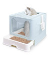 Petphabet Cat Litter Box, Square Foldable Jumbo Hooded Cat Litter Box with Plastic Scoop (Blue)
