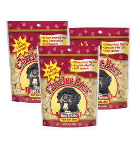 Charlee Bear Original Crunch Beef Liver Dog Treat, 16 oz Bags (3-Pack) - Natural Training Treats Made in The USA