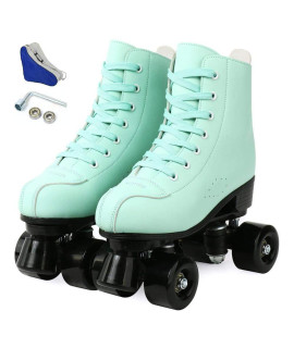 Womens Roller Skates Artificial Leather Adjustable Double Row 4 Wheels Roller Skates Shiny High-Top Outdoor Roller Skate for Teens,Adult (Black Wheel, 43US 11)