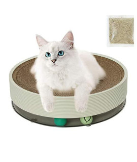 DRESSPLUS Cat Scratcher Cardboard 3-in-1 Cat Lounge Bed and Scratcher Corrugated Cardboard Round Cat Scratch Pad Cat Toys Interactive Track Toy with Balls (White1)