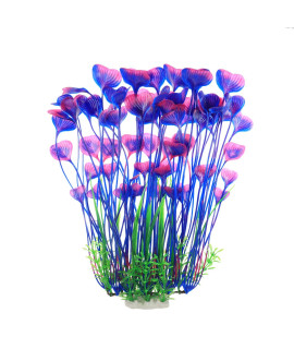 JIH Aquarium Plastic Plants Tall 16 inch, Large Artificial Plants Decoration Ornament for Fish Tank (Purple)