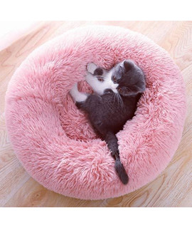 FimEudora Calming Pet Bed for Small Pet,Comfy,Fluffy,Ultra Soft,Cat&Dog,Round Pillow Donut Pet Bed(Medium 20", Pink)