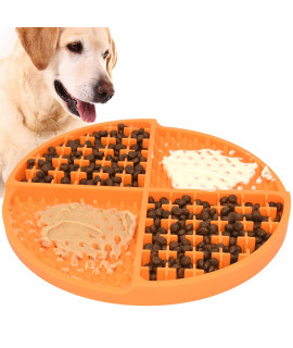 Bangp Licking Mat for Dogs and cats,Dog Slow Feeders,Boredom Anxiety Reduction,Heavy-Duty Puzzle Mat Dog Treat Mat with Unique Quadrant Design,Perfect for Yogurt,Treats or Peanut Butter(Orange)