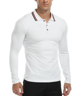 Mlanm Mens Polo Shirt Shortlong Sleeve Casual Slim-Fit Basic Designed Cotton Shirts X-Large, White