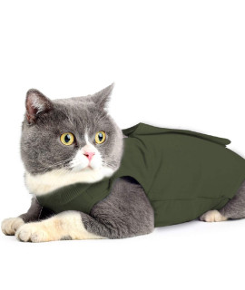 Ouuonno Cat Wound Surgery Recovery Suit For Abdominal Wounds Or Skin Diseases, After Surgery Wear, Pajama Suit, E-Collar Alternative For Cats (S, Armygreen)