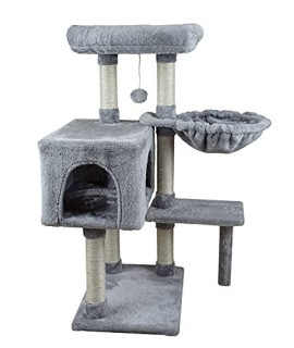 KIYUMI US08G Cat Tree Cat Tower Sisal Scratching Posts Cat Condo Play House Hammock Jump Platform Cat Furniture Activity Center,Grey