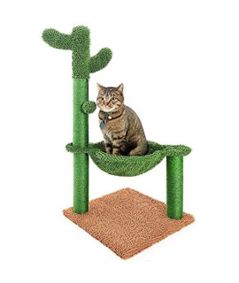 Catinsider 31" Cactus Cat Tree with Hammock and Full Wrapped Sisal Scratching Post for Small Cats Only Green Medium
