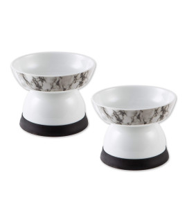 Bone Dry Pet Bowl Collection Ceramic Set, Raised Small, Marble, 2 Count