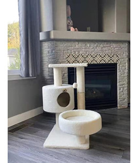 Mohan 0801 Small Beige Tree Space Condo Tower with Scratching Post 3 Tier Big Perch Large Adult cat