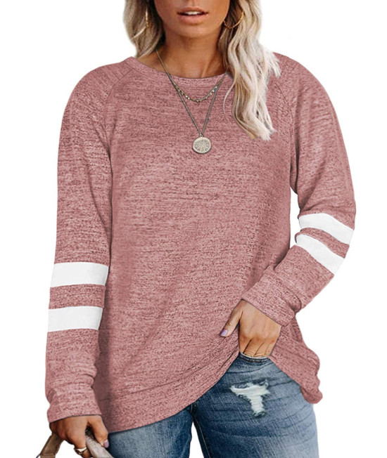 Dolnine Plus Size Sweatshirts For Women Winter Long Sleeve Tops Shirts Pink-26W