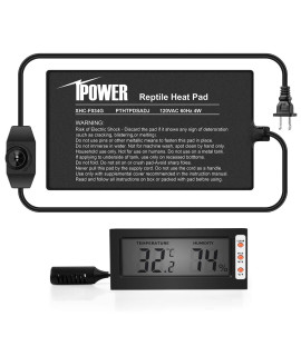 iPower 4x7 Reptile Heat Mat Under Tank Warmer Terrarium Heater Heating Pad with Temperature Adjustable controller, Digital Thermometer and Hygrometer with Humidity Probe for Amphibian, Pet