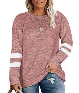 Dolnine Plus Size Sweatshirts For Women Winter Long Sleeve Tops Shirts Pink-16W