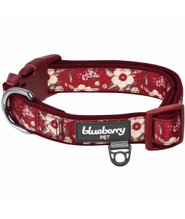 Blueberry Pet Soft & Comfy Oriental Flower Neoprene Padded Adjustable Dog Collar, Tuscan Red, Medium, Neck 145-20