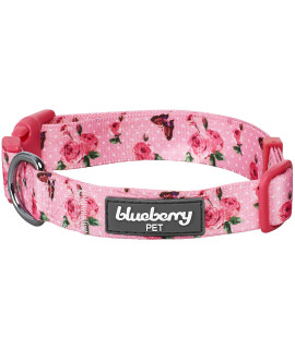 Blueberry Pet Spring Scent Inspired Garden Flower Pink Adjustable Dog Collar In Polka Dot, Medium, Neck 145-20