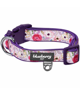 Blueberry Pet Soft & Comfy Peony Flower Print Neoprene Padded Adjustable Dog Collar, Mauve, Large, Neck 18-26