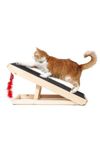 Alpha Paw - Natural Wood Cat Scratching Post Ramp - Cat Incline Scratching Post & Scratch Pad - Modern Cat Scratcher - Horizontal Cat Scratcher - No Assembly Required - Adjustable Height Up to 16"