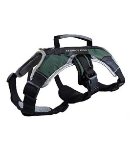 Peak Pooch - No-Pull Dog Harness - Padded, Mesh Fabric Dog Vest with Reflective Trim, Lifting Handles, Velcro and Buckle Straps - Hunter Green Service Dog Harness w/Patch - XL
