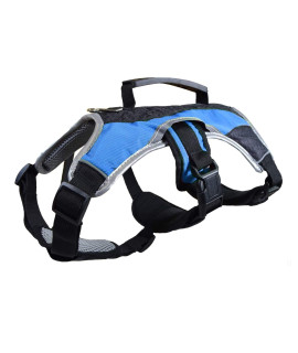Peak Pooch - No-Pull Dog Harness - Padded, Mesh Fabric Dog Vest with Reflective Trim, Lifting Handles, Velcro and Buckle Straps - Light Blue Dog Harness - L