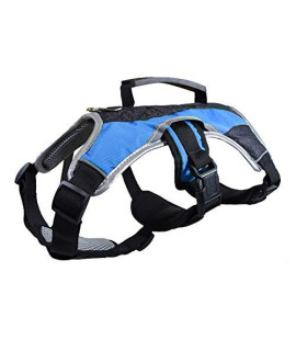 Peak Pooch - No-Pull Dog Harness - Padded, Mesh Fabric Dog Vest with Reflective Trim, Lifting Handles, Velcro and Buckle Straps - Light Blue Dog Harness - M