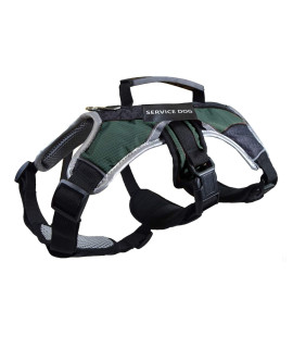 Peak Pooch - No-Pull Dog Harness - Padded, Mesh Fabric Dog Vest with Reflective Trim, Lifting Handles, Velcro and Buckle Straps - Hunter Green Service Dog Harness w/Patch - L