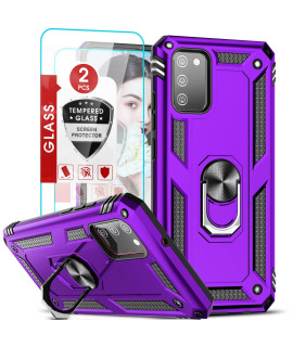 Leyi For A02S Samsung Phone Case (Not Fit A20S), Samsung Galaxy A02S Case With 2 Pack] Tempered Glass Screen Protector, Military-Grade] Magnetic Ring Kickstand Phone Case For Samsung A02S, Purple