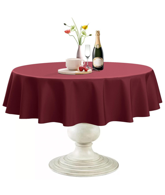 Softalker Round Tablecloth Waterproof Stain Resistant Table cloth Wrinkle Free Fabric Washable 210gSM Polyester Table cover for DiningPartyBuffetWedding (108 inch, Burgundy)
