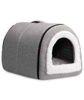 Hollypet Crystal Velvet Self-Warming 2 In 1 Foldable Cave House Animal Shape Nest Pet Sleeping Bed For Cats And Small Dogs Gray