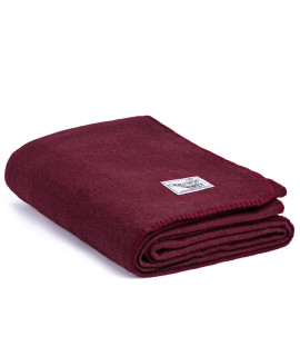 Woolly Mammoth Merino Wool Blanket - Large 66 x 90, 4LBS camp Blanket Throw for The cabin, cold Weather, Emergency, Dog camping gear, Hiking, Survival, Army, Outside, Outdoors - Burgundy