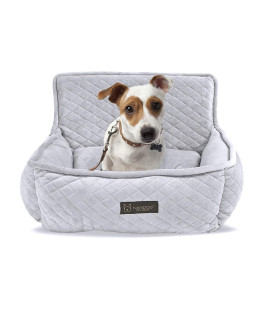 NANDOG PET Gear Luxury Microplush Soft Dog Car Seat Bed for Small-Sized Breed (Quilted Light Gray)