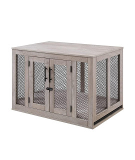 unipaws Furniture Style Dog crate with cushion and Tray, Mesh Dog Kennels with Double Doors, End Table Dog House, Medium crate Indoor Use