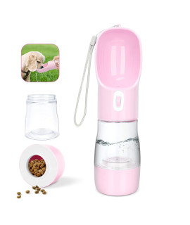 madeking Dog Water Bottle Portable Pet Water Bottle Leak Proof Dog Water Dispenser and Food, Lightweight Dog Travel Water Bottle Bowl for Walking and Trave (Pink)