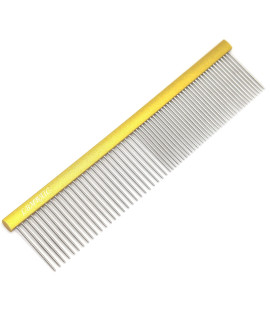 LBMBAIc Professional Dog grooming comb For Shedding Tangles,Knots,MatsMetal Dog comb With Long and Wide Tooth For Long Hair Dogs and catsNo Hurt Pets Skin75INcHES (gold)-1Pc