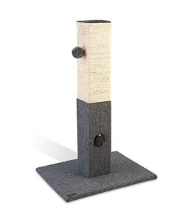 Pawbee Cat Scratching Post - 32A Tall Cat Scratcher With Softball & Jingle Bell Toy - Covered With Natural Sisal Rope - Square Cat Tower For Large And Small Cats - Carpet Covered Sturdy Anti-Tip Base