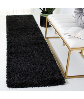 SAFAVIEH california Premium Shag collection 23 x 15 Black Sg151 Non-Shedding Living Room Bedroom Dining Room Entryway Plush 2-inch Thick Runner Rug