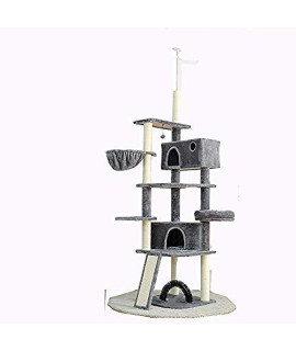 YAOTENG Multi-Level Floor to Ceiling Cat Tree Tall Cat Tower with Sisal-Covered Scratching Posts, 2 Super Large Condos, Adjustable Height 96-106 Inches