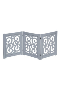 HOME DISTRIcT Dog gate Freestanding Pet gate 4-Panel 3 Panel Pet gate for Dogs Folding Dog gate Quadfold Trifold Pet gate for Small Dogs Decorative Pet gate for Dogs Indoor, grey Scroll 47 x 19