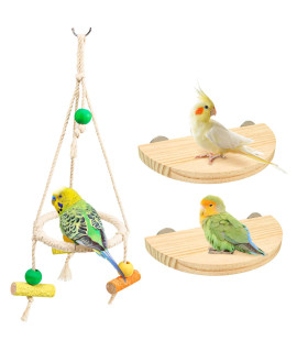 Bird Perch Stand Parrot Rope Swing Hanging Toy,Circle Ring Parakeet Perch Swing Toys&Bird Platform Parrot Stand Playground for Budgie Conure Finches Lovebird Cockatiel Cockatoo Exercise Toys (H01)