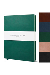 BEEcHMORE BOOKS Manuscript Paper Notebook - 10-Staff Music Book XL 85 x 115 Hardcover Vegan Leather, Thick 120gsm cream Paper, Staves Notebook in gift Box Dartmouth green