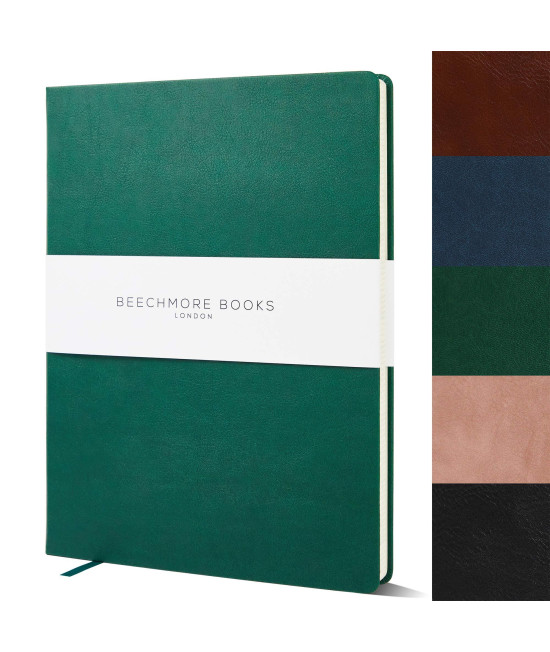 BEEcHMORE BOOKS Manuscript Paper Notebook - 10-Staff Music Book XL 85 x 115 Hardcover Vegan Leather, Thick 120gsm cream Paper, Staves Notebook in gift Box Dartmouth green
