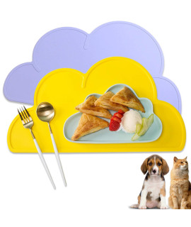 UIBYRIU Dog Cat Pet Silicone Feeding Tray Placemats Waterproof Easy Clean Non Slip Cute Cloud-Shaped Silicone Pet Placemat Tray to Stop Food Spills and Water Bowl Messes on Floor(Light Purple-Yellow)