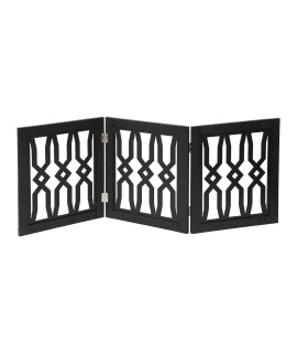 Etna Freestanding Wood Pet gate Tri Fold Panel Dog Fence for Doorways, Stairs - IndoorOutdoor Small Pet Barrier - Black Twist